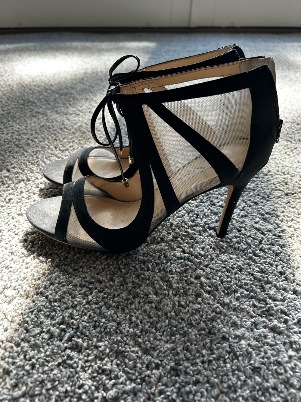 Black and Cream Women's Ankle Zip Heels